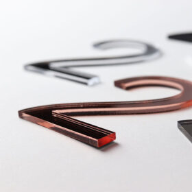 Perspex Panels 75mm Arial Numbers - Close Up Rose Gold Mirror