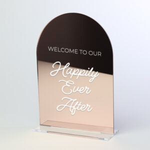 Coloured Mirror Acrylic Arch Top Table Sign with Clip In Clear Base