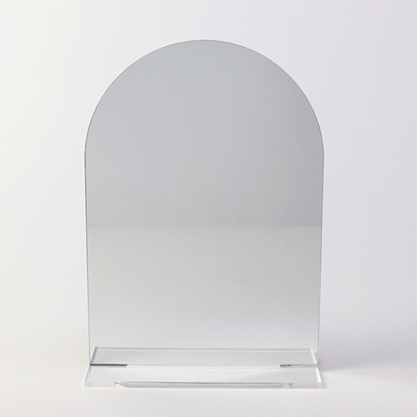 Silver Mirror Acrylic Arch Top Table Sign with Clip In Clear Base