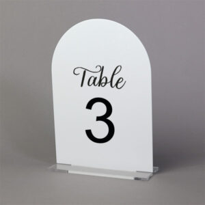 Solid Colour Perspex® Acrylic Arch Top Table Sign with Clip In Clear Base